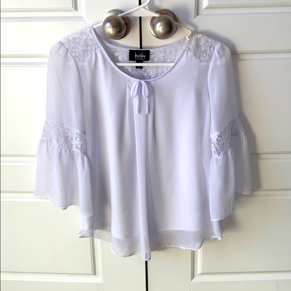 Girls white fancy ruffle sleeve top